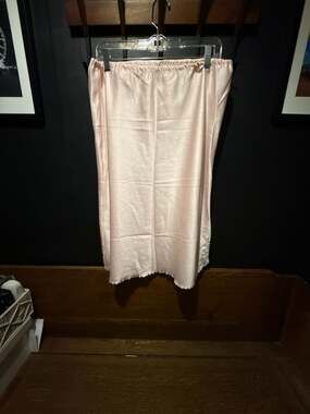 Women's Satin Soft embroidered Trim Flared Hem Lightweight Solid Pink Half Slip